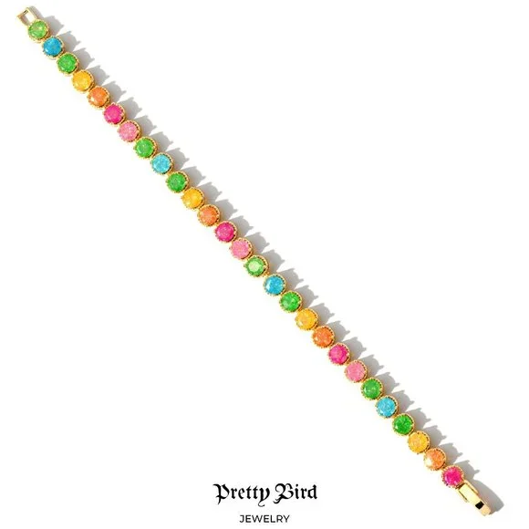 18K Yellow Gold Plated Candy Galaxy Tennis Bracelet - Picture 2 of 2